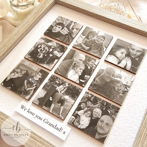 9 X Wooden Square Personalised Photo