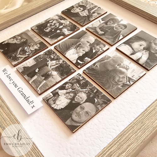 9 X Wooden Square Personalised Photo