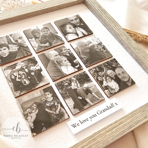9 X Wooden Square Personalised Photo