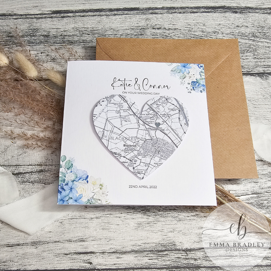 Pale Blue, White & Silver Heart Location Map