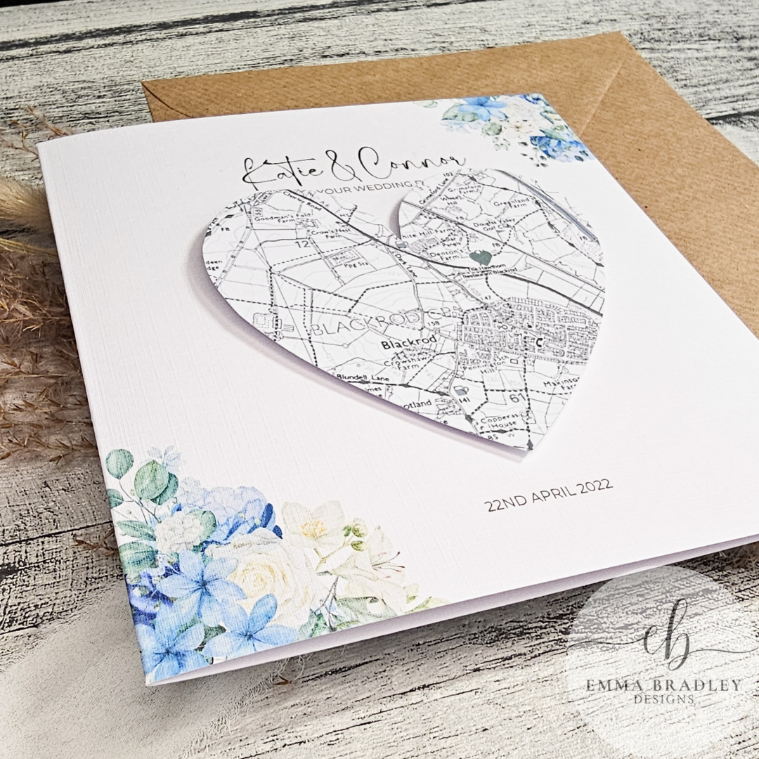 Pale Blue, White & Silver Heart Location Map