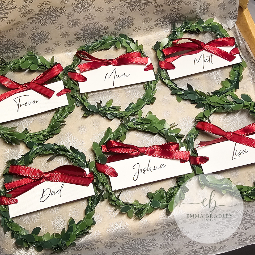 Classic, Delicate Burgundy Ribbon Wreath Place Settings