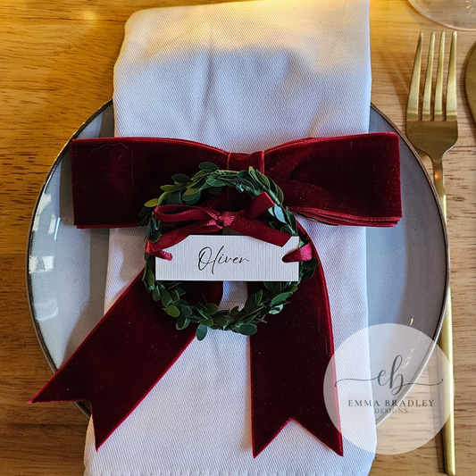 Classic, Delicate Burgundy Ribbon Wreath Place Settings