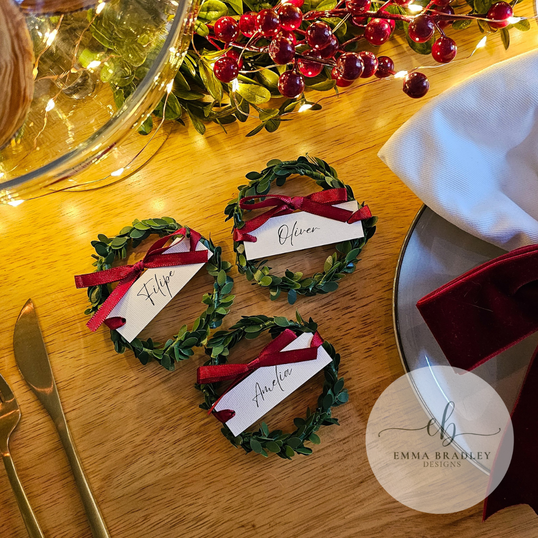 Classic, Delicate Burgundy Ribbon Wreath Place Settings