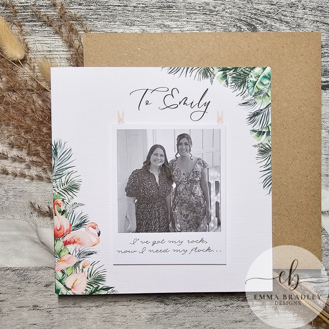 Bridesmaid Wedding Flamingo 3D Polaroid Card