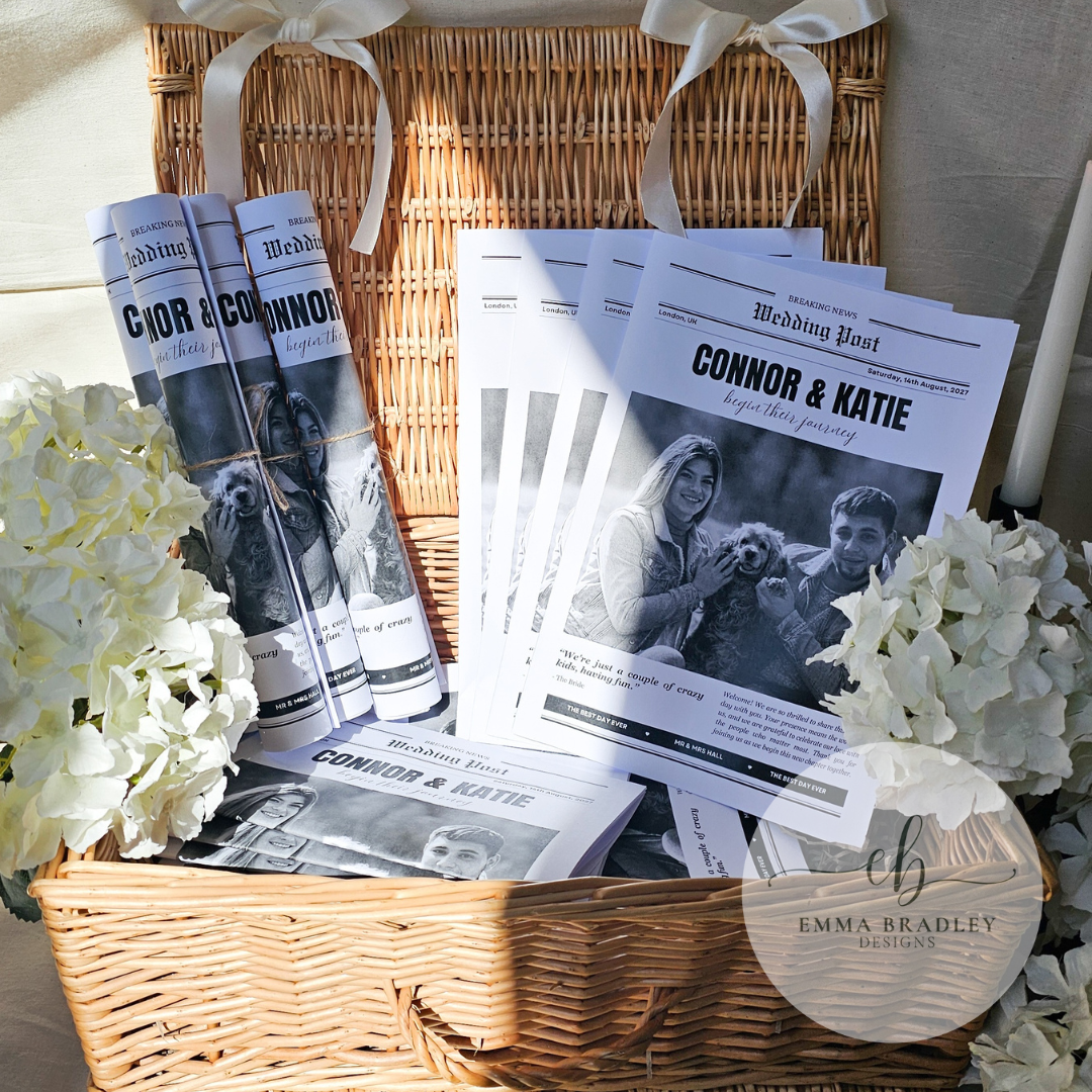 A4 Black and White Personalised Newspaper, Perfect for Weddings