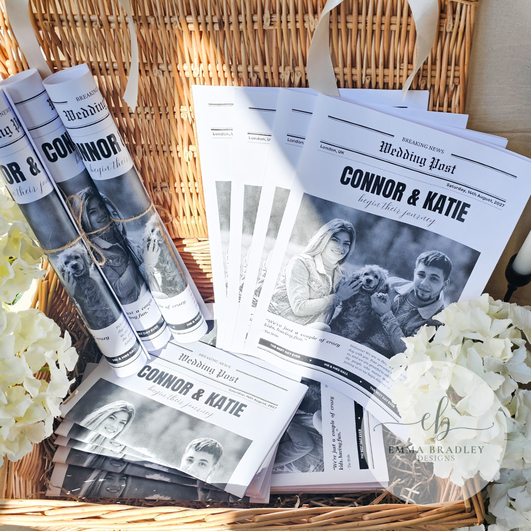 A4 Black and White Personalised Newspaper, Perfect for Weddings