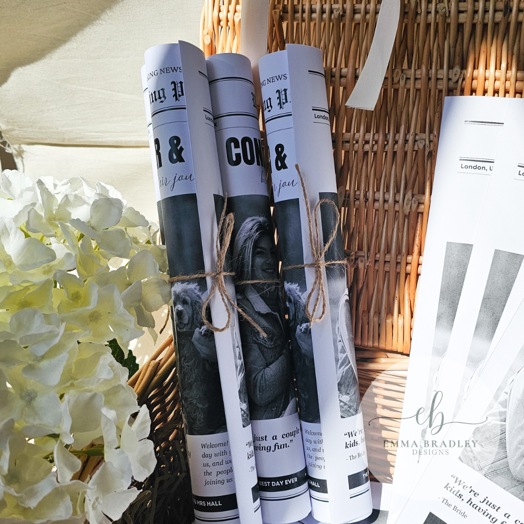A4 Black and White Personalised Newspaper, Perfect for Weddings