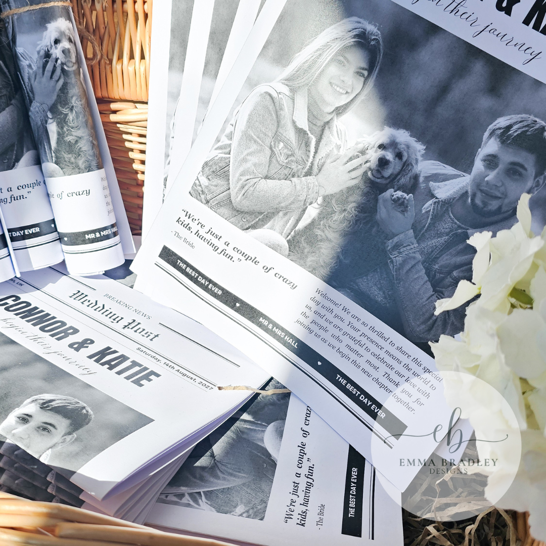 A4 Black and White Personalised Newspaper, Perfect for Weddings