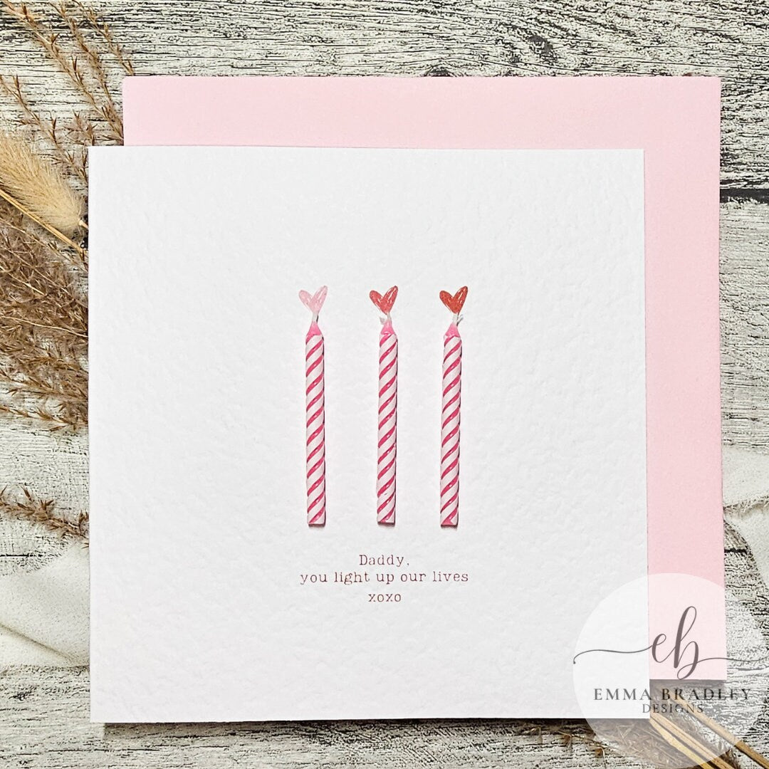 VALENTINE'S DAY Anniversary Wedding Engagement 3D Candle 'You Light Up Our Lives' Card with Red Pink OR Brown Envelope & Option Wax Seal