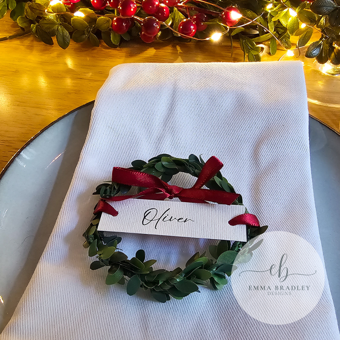 Classic, Delicate Burgundy Ribbon Wreath Place Settings