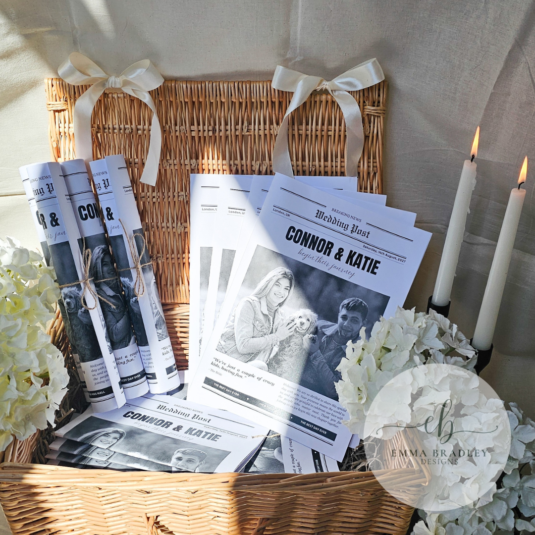 A4 Black and White Personalised Newspaper, Perfect for Weddings