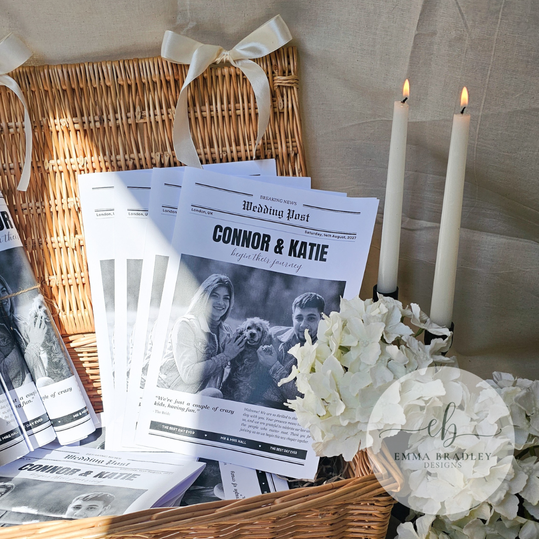 A4 Black and White Personalised Newspaper, Perfect for Weddings
