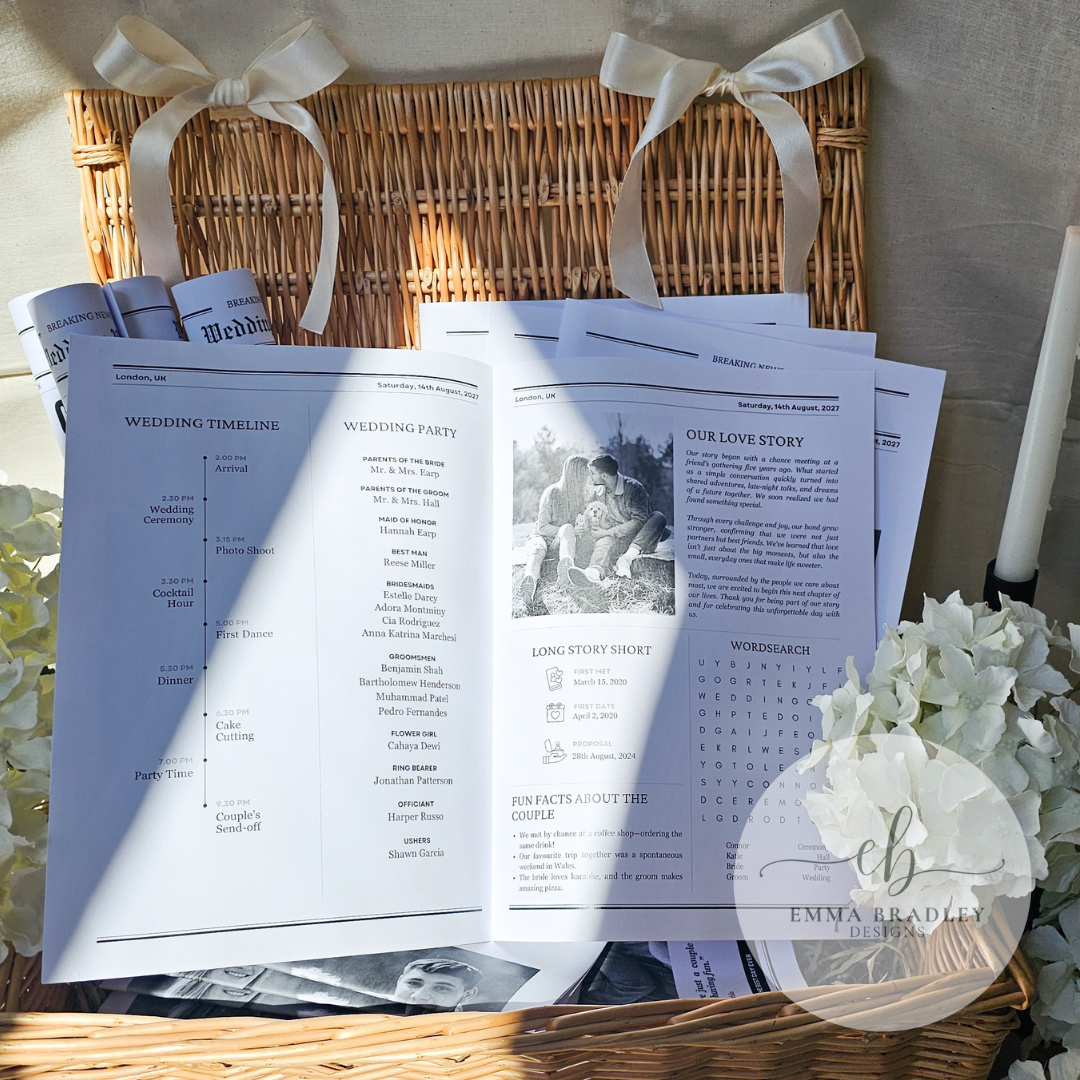 A4 Black and White Personalised Newspaper, Perfect for Weddings
