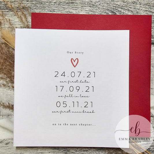 VALENTINE'S DAY Anniversary Wedding Engagement Date Love Story Card with Red Pink OR Brown Envelope & Option Wax Seal