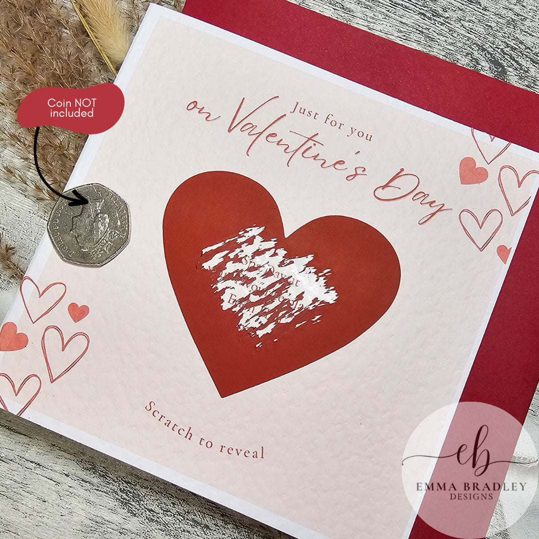 VALENTINE'S DAY Anniversary Wedding Engagement Secret Surprise Message Scratch Heart Card with Red Pink OR Brown Envelope & Option Wax Seal