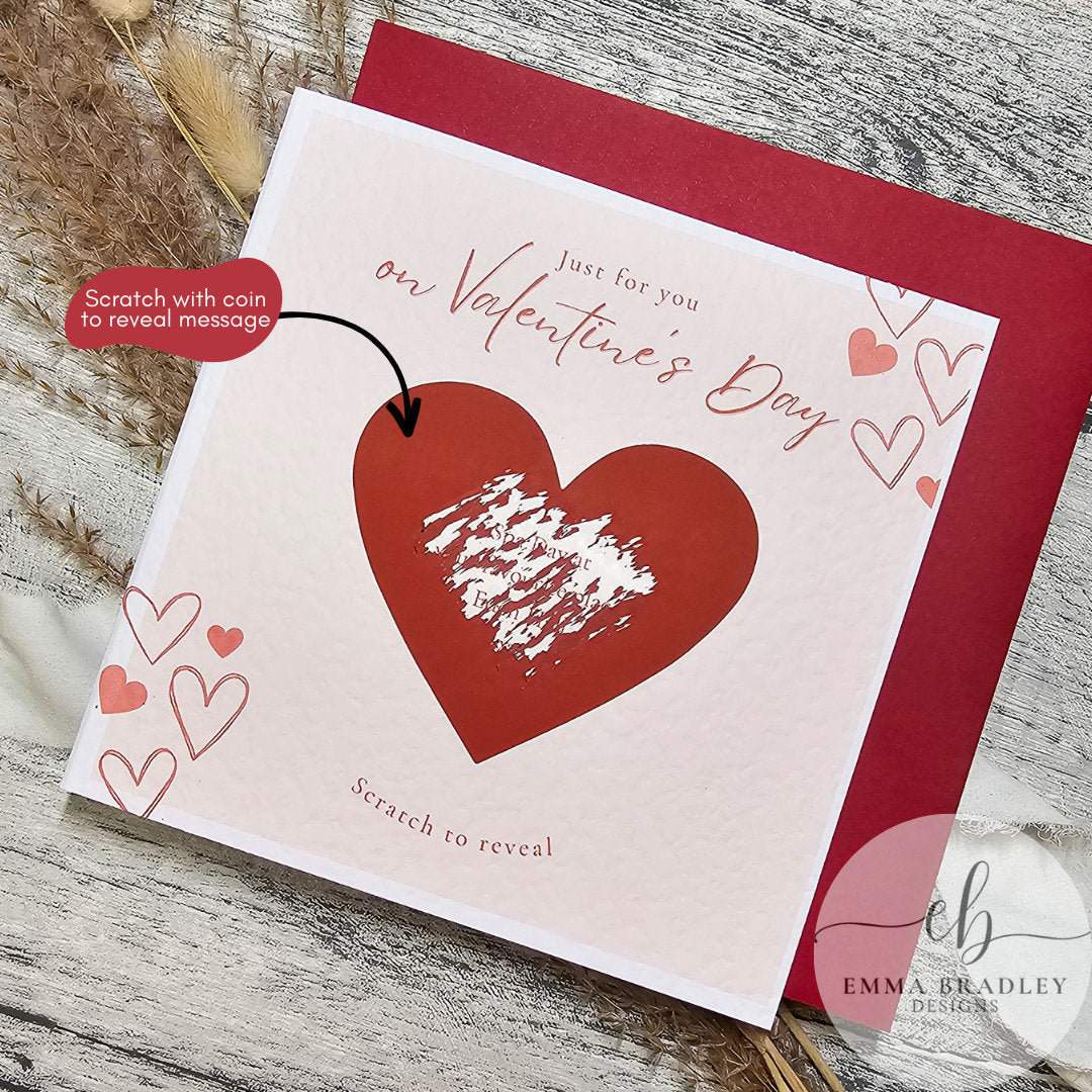 VALENTINE'S DAY Anniversary Wedding Engagement Secret Surprise Message Scratch Heart Card with Red Pink OR Brown Envelope & Option Wax Seal