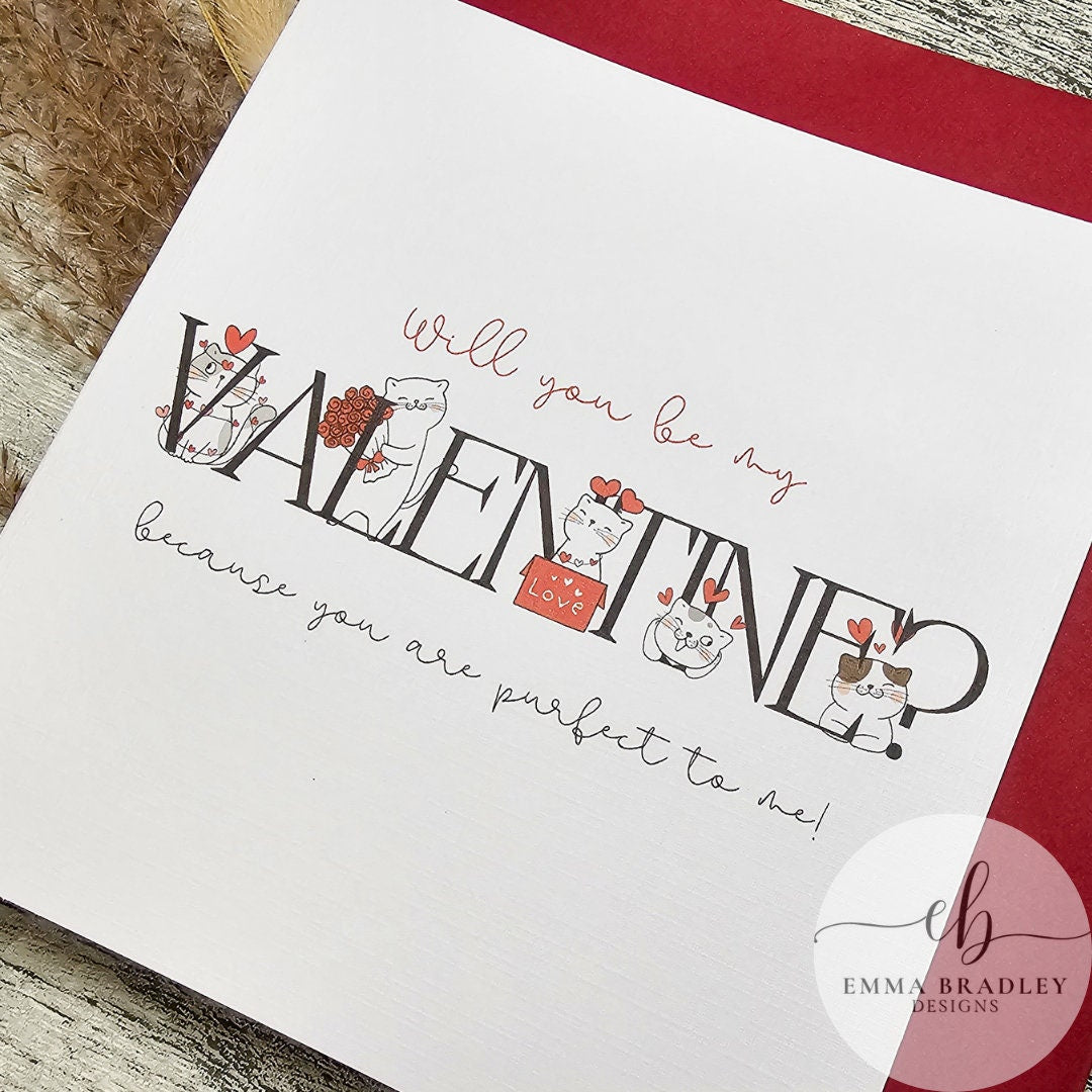 VALENTINE'S DAY Anniversary Wedding Engagement Cat Dog Animal Card with Red Pink OR Brown Envelope & Option Wax Seal