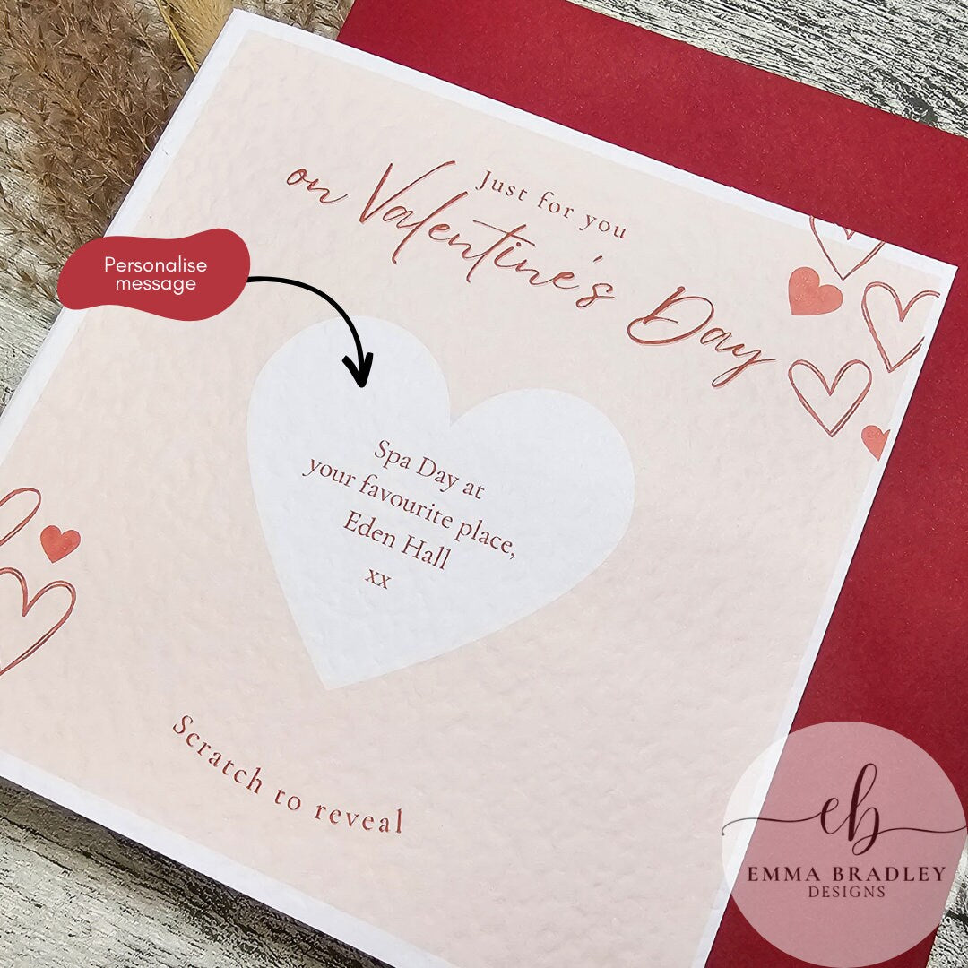 VALENTINE'S DAY Anniversary Wedding Engagement Secret Surprise Message Scratch Heart Card with Red Pink OR Brown Envelope & Option Wax Seal